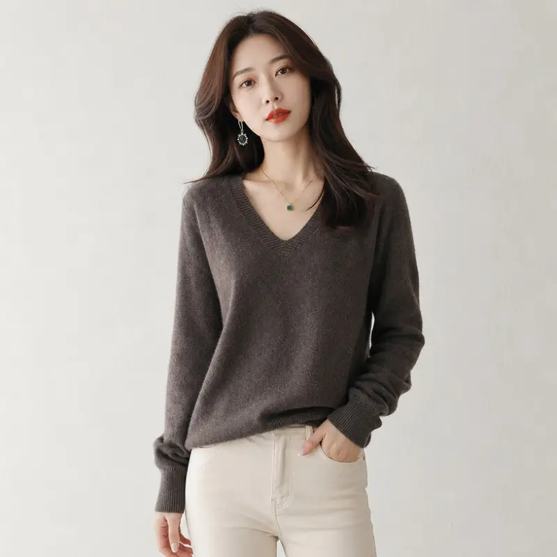 New V-neck long-sleeve pullover women's knitwear for spring, autumn, and winter, plus-size women's top, cross-border hot-selling foreign trade item — feature 12