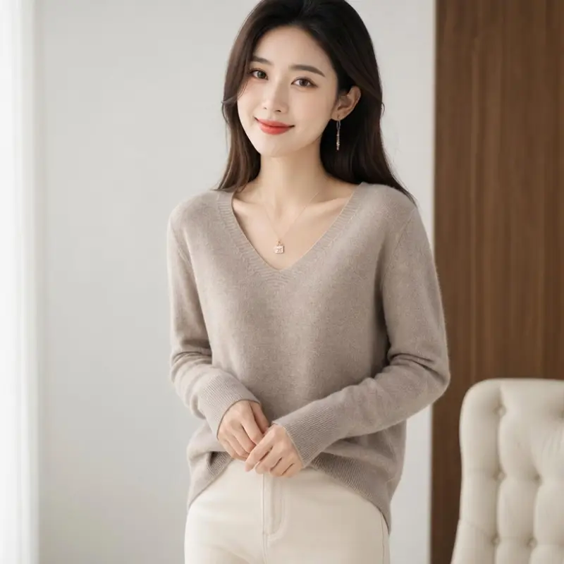 New V-neck long-sleeve pullover women's knitwear for spring, autumn, and winter, plus-size women's top, cross-border hot-selling foreign trade item — feature 13