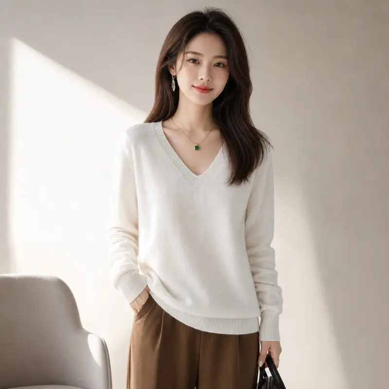 New V-neck long-sleeve pullover women's knitwear for spring, autumn, and winter, plus-size women's top, cross-border hot-selling foreign trade item — feature 4