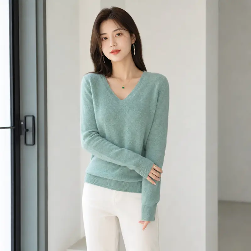 New V-neck long-sleeve pullover women's knitwear for spring, autumn, and winter, plus-size women's top, cross-border hot-selling foreign trade item — feature 5