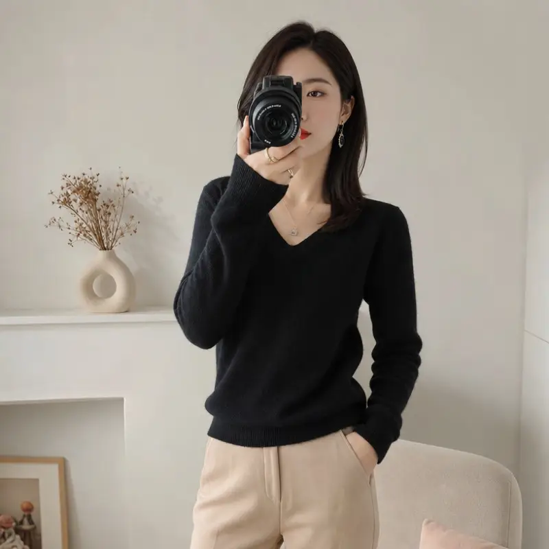 New V-neck long-sleeve pullover women's knitwear for spring, autumn, and winter, plus-size women's top, cross-border hot-selling foreign trade item — feature 7