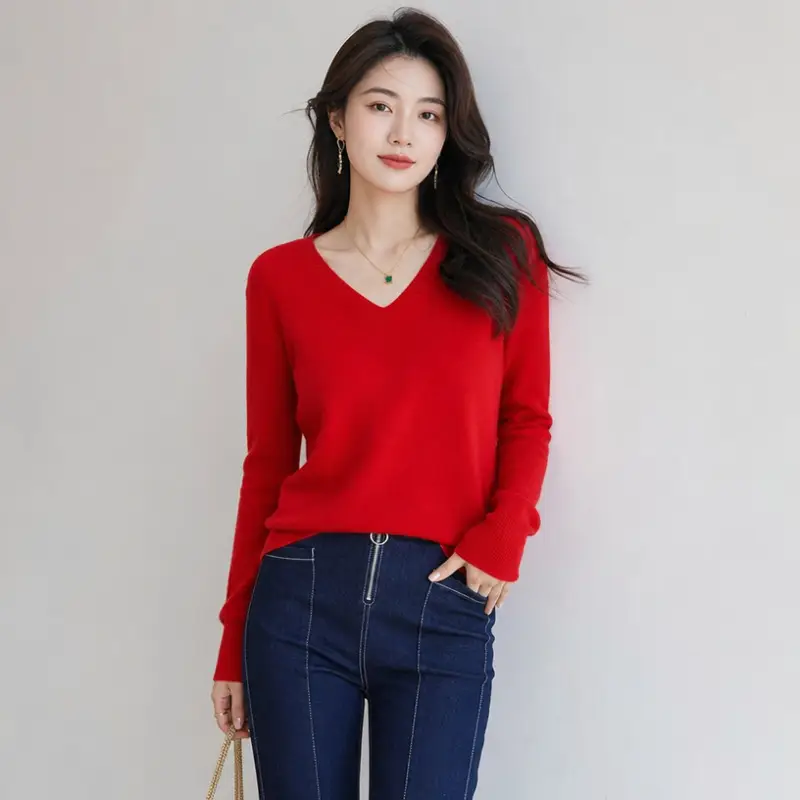New V-neck long-sleeve pullover women's knitwear for spring, autumn, and winter, plus-size women's top, cross-border hot-selling foreign trade item — feature 8