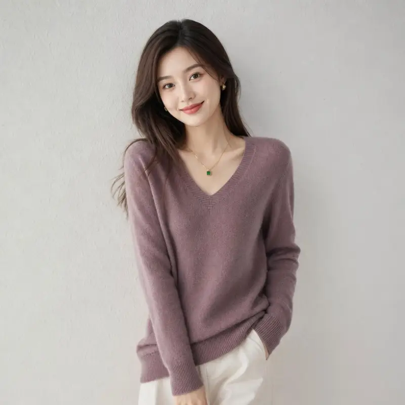 New V-neck long-sleeve pullover women's knitwear for spring, autumn, and winter, plus-size women's top, cross-border hot-selling foreign trade item