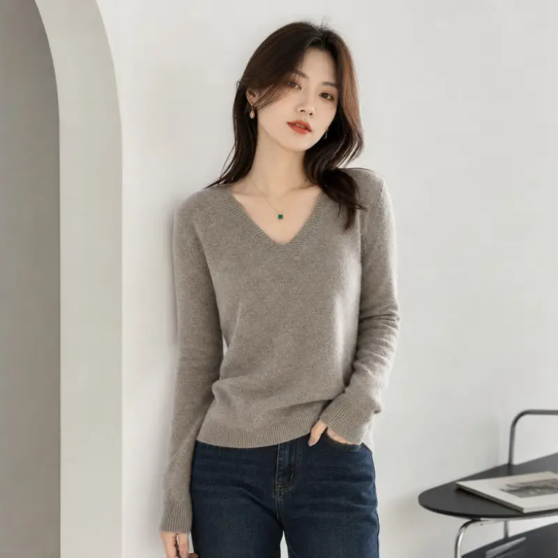 New V-neck long-sleeve pullover women's knitwear for spring, autumn, and winter, plus-size women's top, cross-border hot-selling foreign trade item