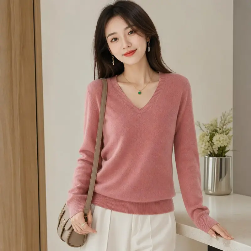 New V-neck long-sleeve pullover women's knitwear for spring, autumn, and winter, plus-size women's top, cross-border hot-selling foreign trade item