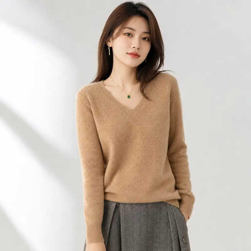 New V-neck long-sleeve pullover women's knitwear for spring, autumn, and winter, plus-size women's top, cross-border hot-selling foreign trade item