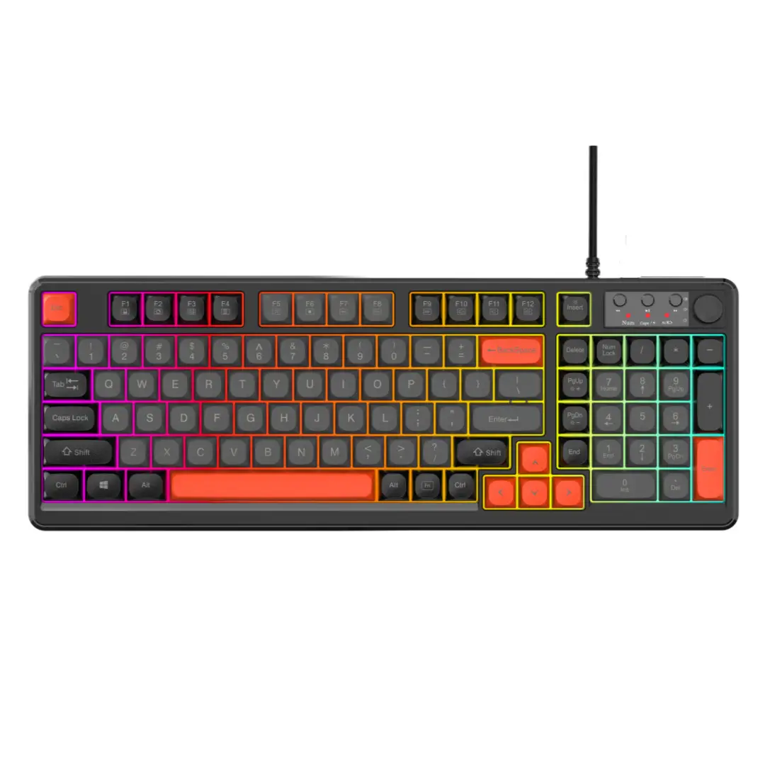 Cross-border 98-key wired keyboard, color-blocked, waterproof, for gaming and office use, silent, backlit, USB computer accessory