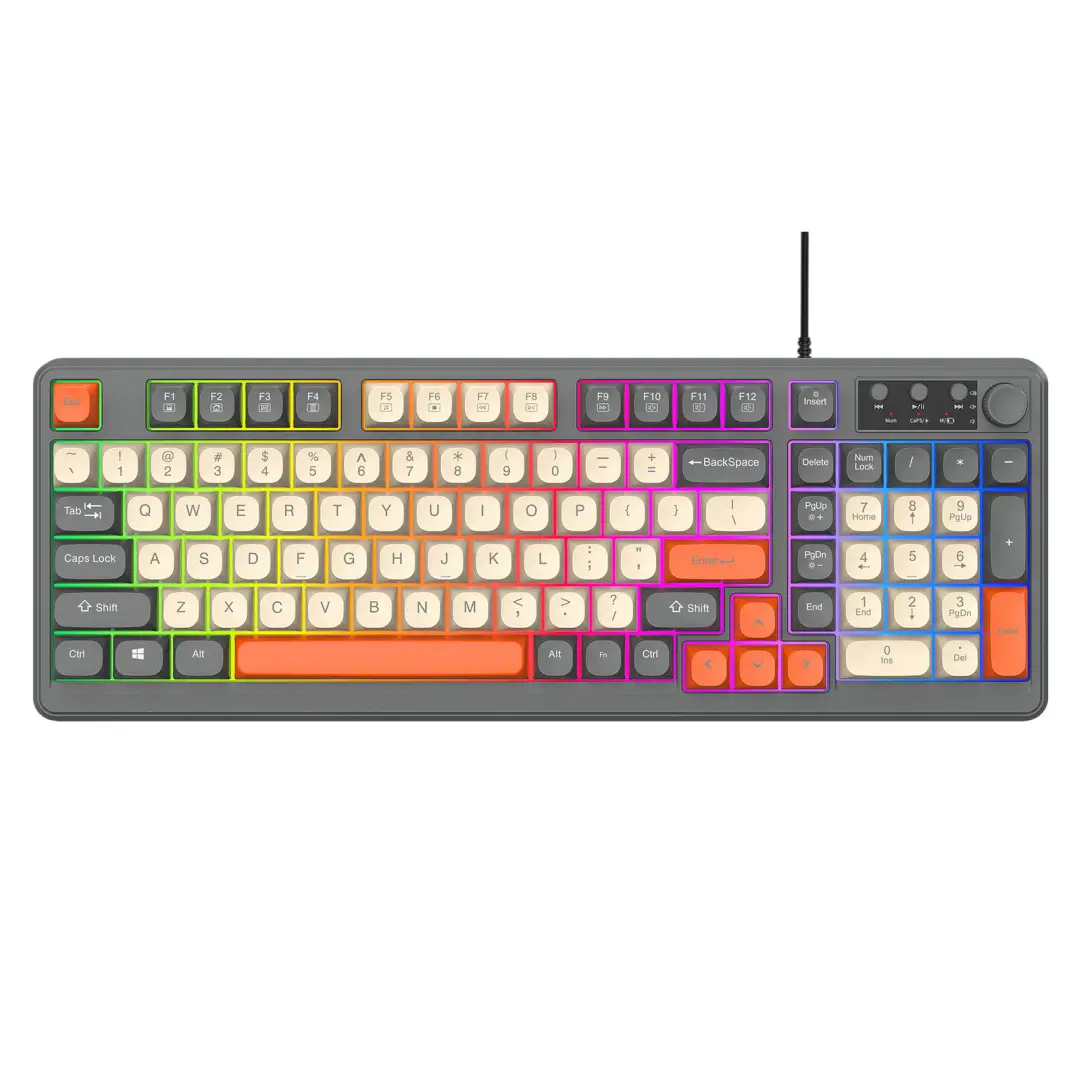 Cross-border 98-key wired keyboard, color-blocked, waterproof, for gaming and office use, silent, backlit, USB computer accessory