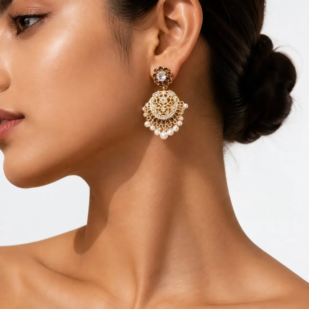 European and American French retro palace-style exaggerated hollow-out diamond-studded pearl tassel earrings, niche light luxury elegant women's earrings — feature 5