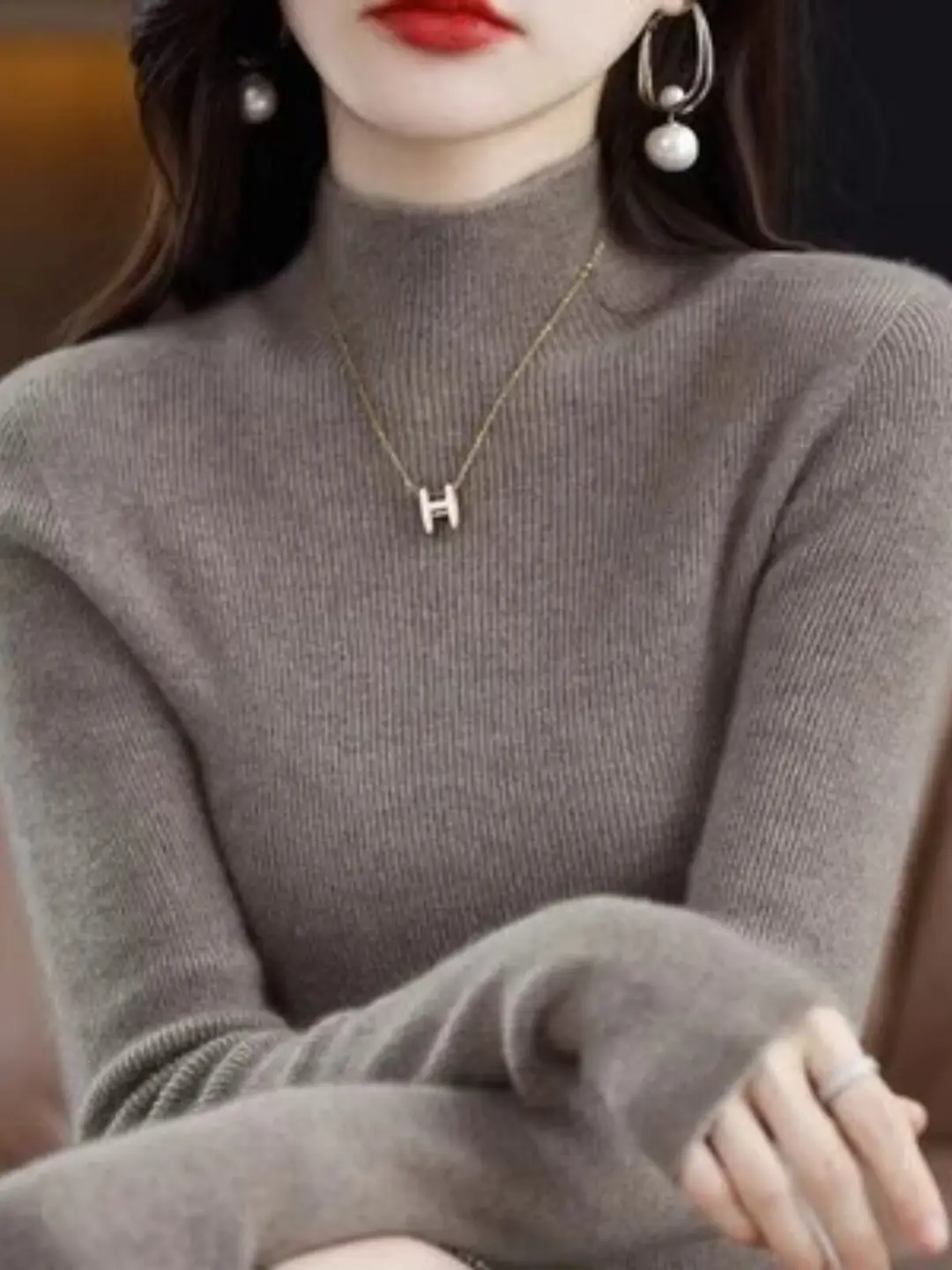2026 Fall/Winter New Knit Sweater for Women, Slim Fit, Half High Collar, Short Base Layer Sweater, Trendy