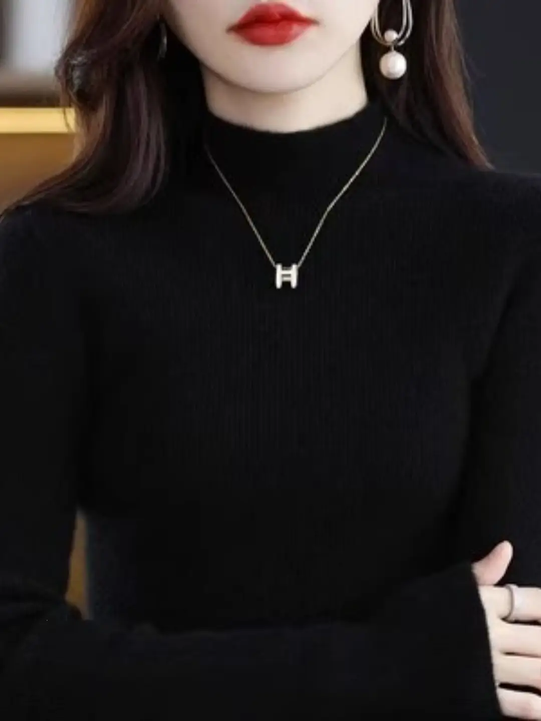 2026 Fall/Winter New Knit Sweater for Women, Slim Fit, Half High Collar, Short Base Layer Sweater, Trendy