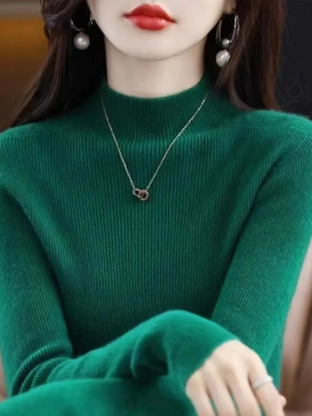 2026 Fall/Winter New Knit Sweater for Women, Slim Fit, Half High Collar, Short Base Layer Sweater, Trendy