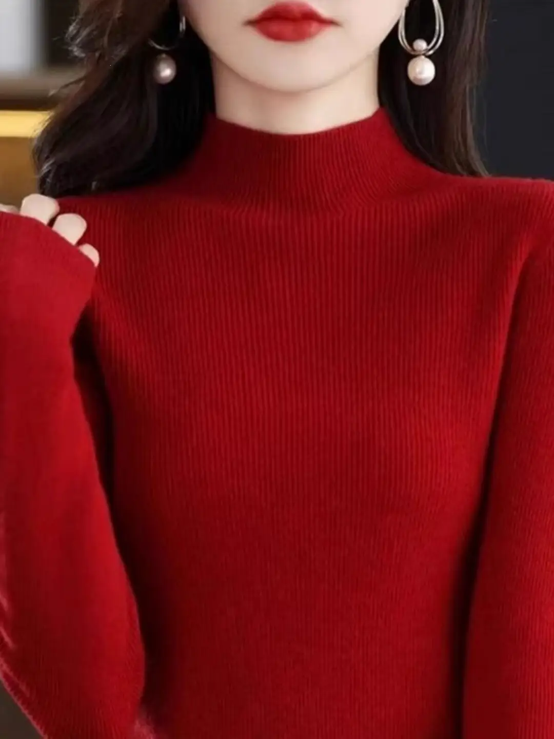 2026 Fall/Winter New Knit Sweater for Women, Slim Fit, Half High Collar, Short Base Layer Sweater, Trendy