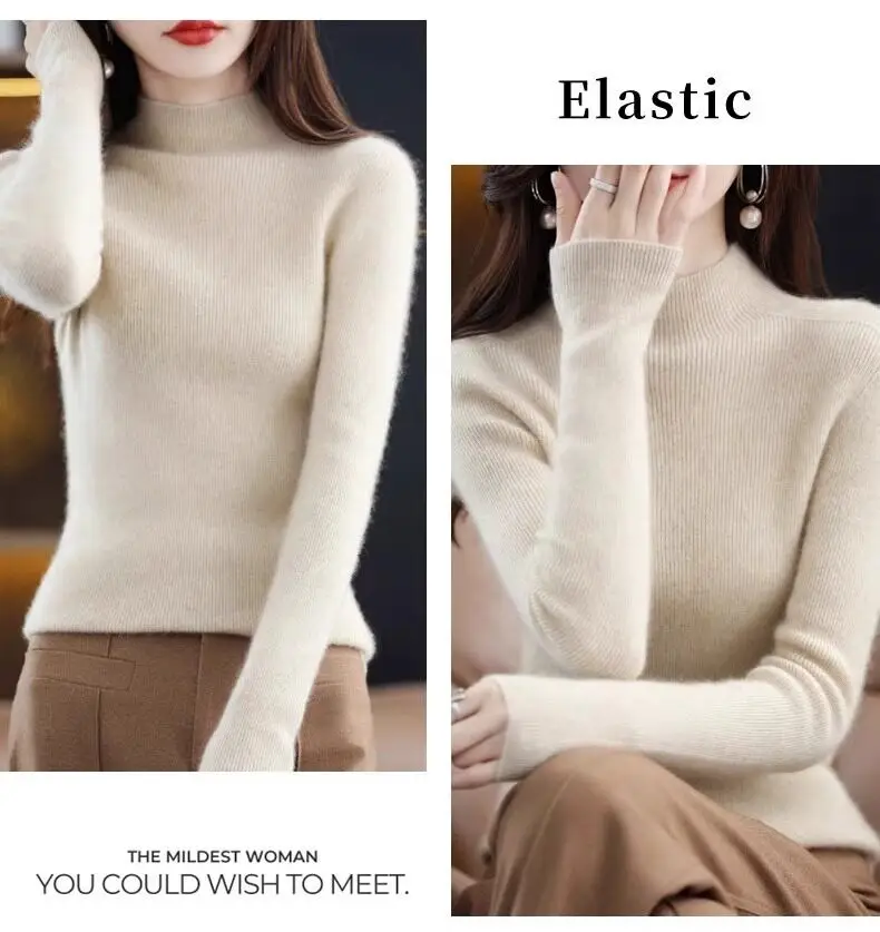2026 Fall/Winter New Knit Sweater for Women, Slim Fit, Half High Collar, Short Base Layer Sweater, Trendy — feature 11