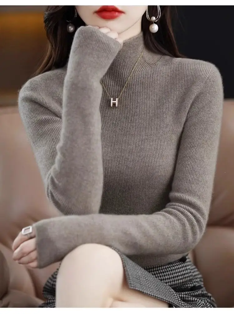 2026 Fall/Winter New Knit Sweater for Women, Slim Fit, Half High Collar, Short Base Layer Sweater, Trendy — feature 13