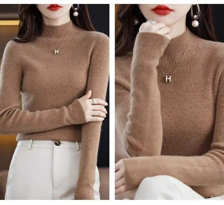 2026 Fall/Winter New Knit Sweater for Women, Slim Fit, Half High Collar, Short Base Layer Sweater, Trendy — feature 17