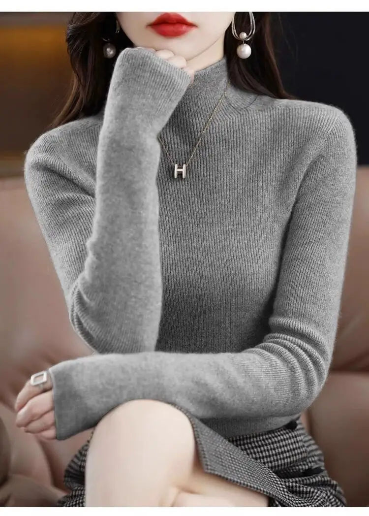 2026 Fall/Winter New Knit Sweater for Women, Slim Fit, Half High Collar, Short Base Layer Sweater, Trendy — feature 20