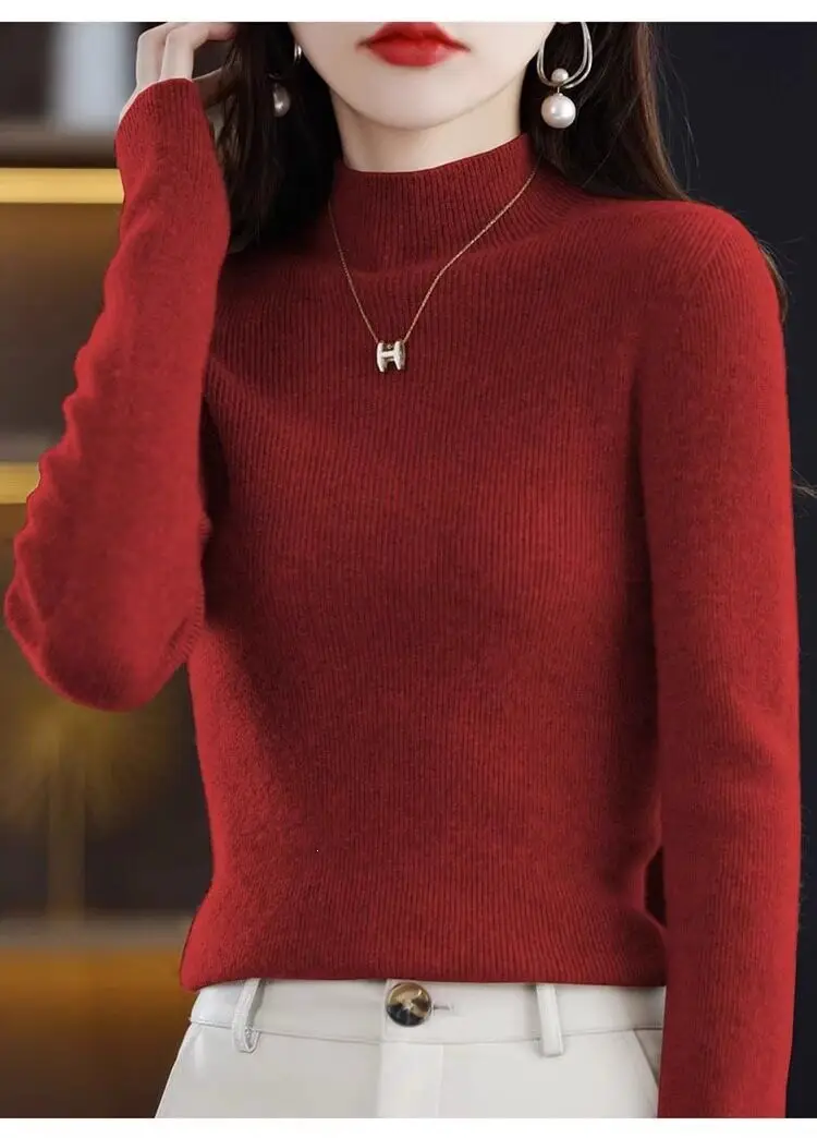 2026 Fall/Winter New Knit Sweater for Women, Slim Fit, Half High Collar, Short Base Layer Sweater, Trendy — feature 23