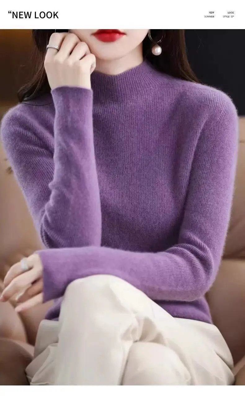 2026 Fall/Winter New Knit Sweater for Women, Slim Fit, Half High Collar, Short Base Layer Sweater, Trendy — feature 28