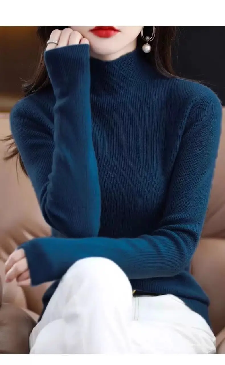 2026 Fall/Winter New Knit Sweater for Women, Slim Fit, Half High Collar, Short Base Layer Sweater, Trendy — feature 30