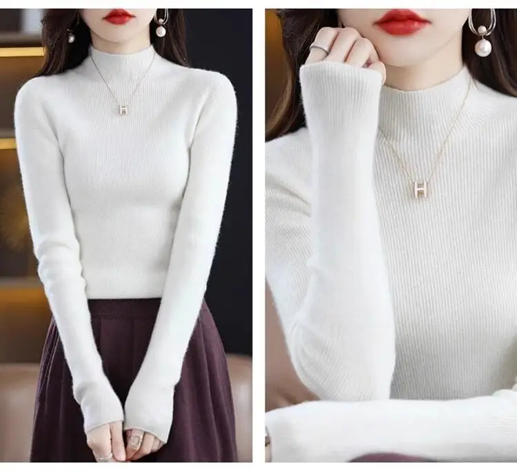 2026 Fall/Winter New Knit Sweater for Women, Slim Fit, Half High Collar, Short Base Layer Sweater, Trendy — feature 5