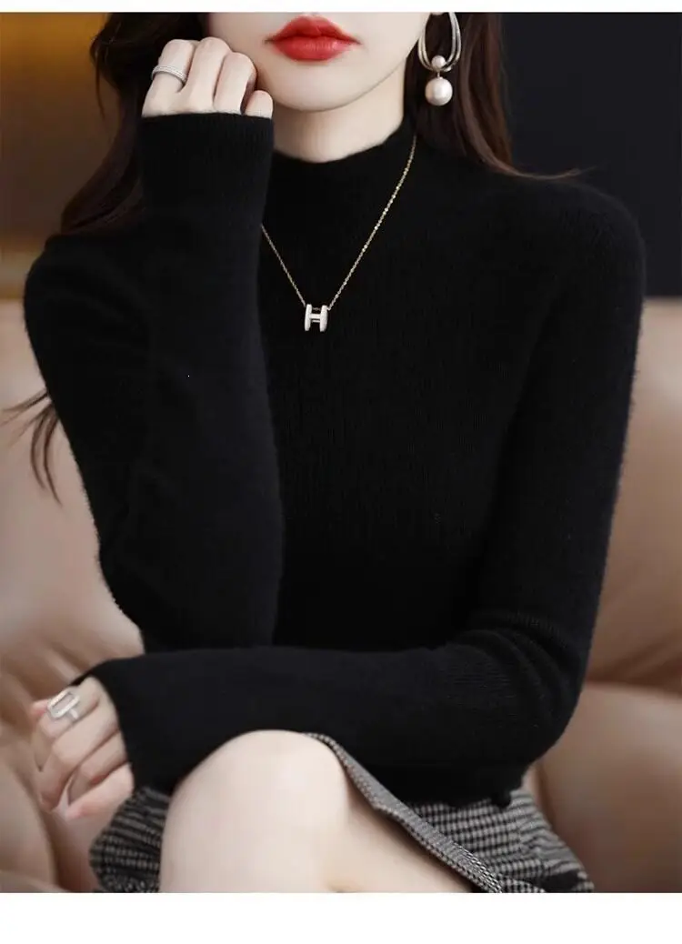 2026 Fall/Winter New Knit Sweater for Women, Slim Fit, Half High Collar, Short Base Layer Sweater, Trendy — feature 7