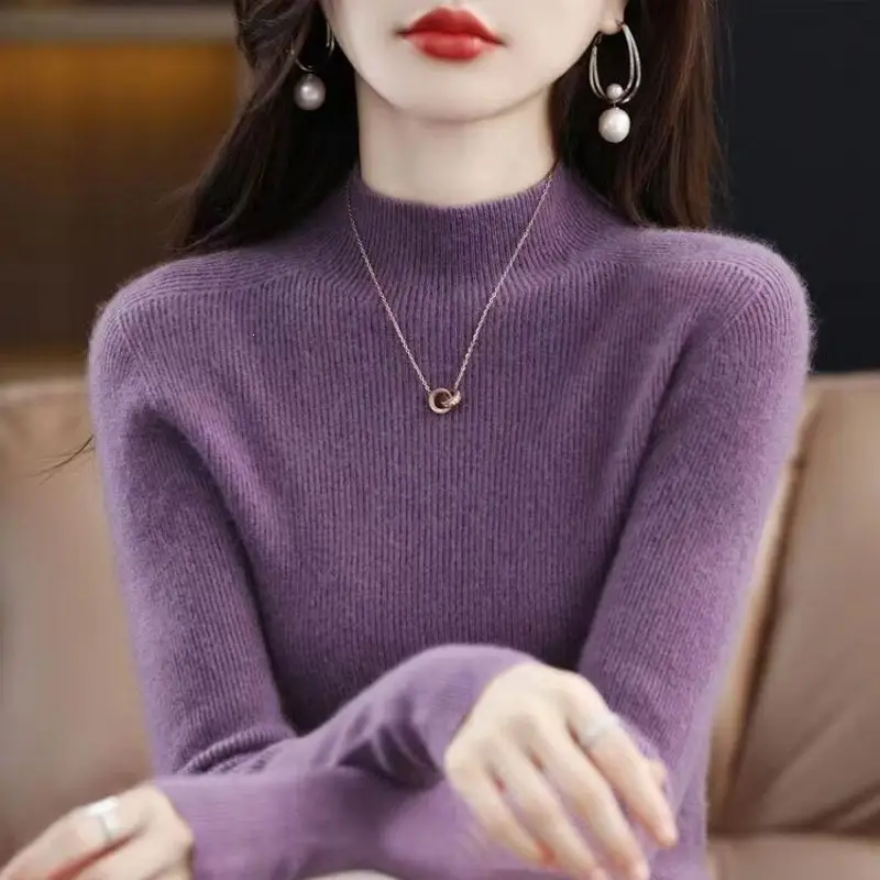 2026 Fall/Winter New Knit Sweater for Women, Slim Fit, Half High Collar, Short Base Layer Sweater, Trendy