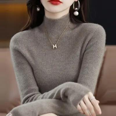 2026 Fall/Winter New Knit Sweater for Women, Slim Fit, Half High Collar, Short Base Layer Sweater, Trendy
