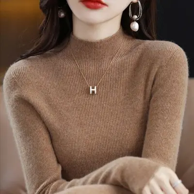 2026 Fall/Winter New Knit Sweater for Women, Slim Fit, Half High Collar, Short Base Layer Sweater, Trendy
