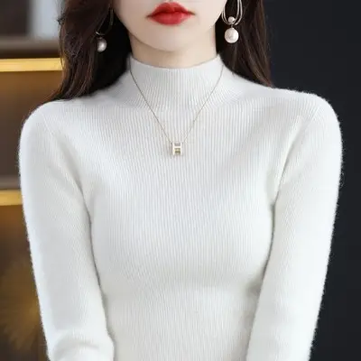 2026 Fall/Winter New Knit Sweater for Women, Slim Fit, Half High Collar, Short Base Layer Sweater, Trendy
