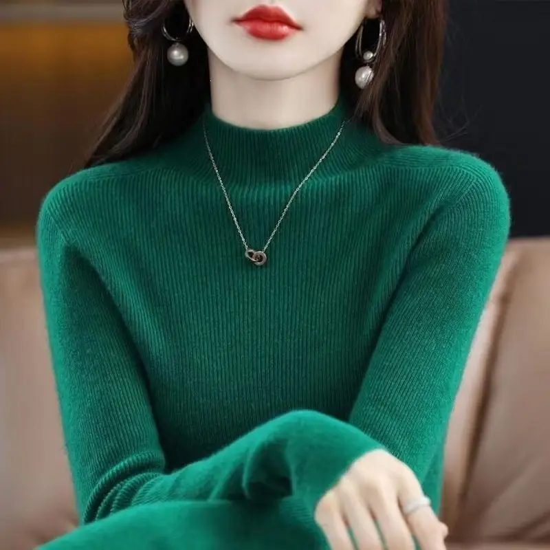 2026 Fall/Winter New Knit Sweater for Women, Slim Fit, Half High Collar, Short Base Layer Sweater, Trendy