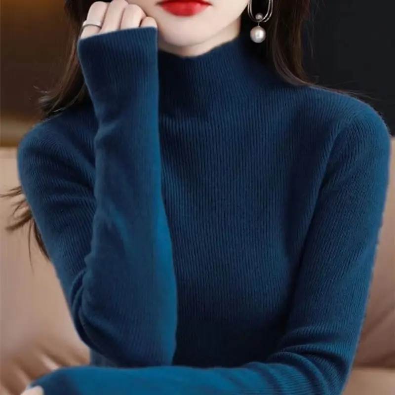 2026 Fall/Winter New Knit Sweater for Women, Slim Fit, Half High Collar, Short Base Layer Sweater, Trendy