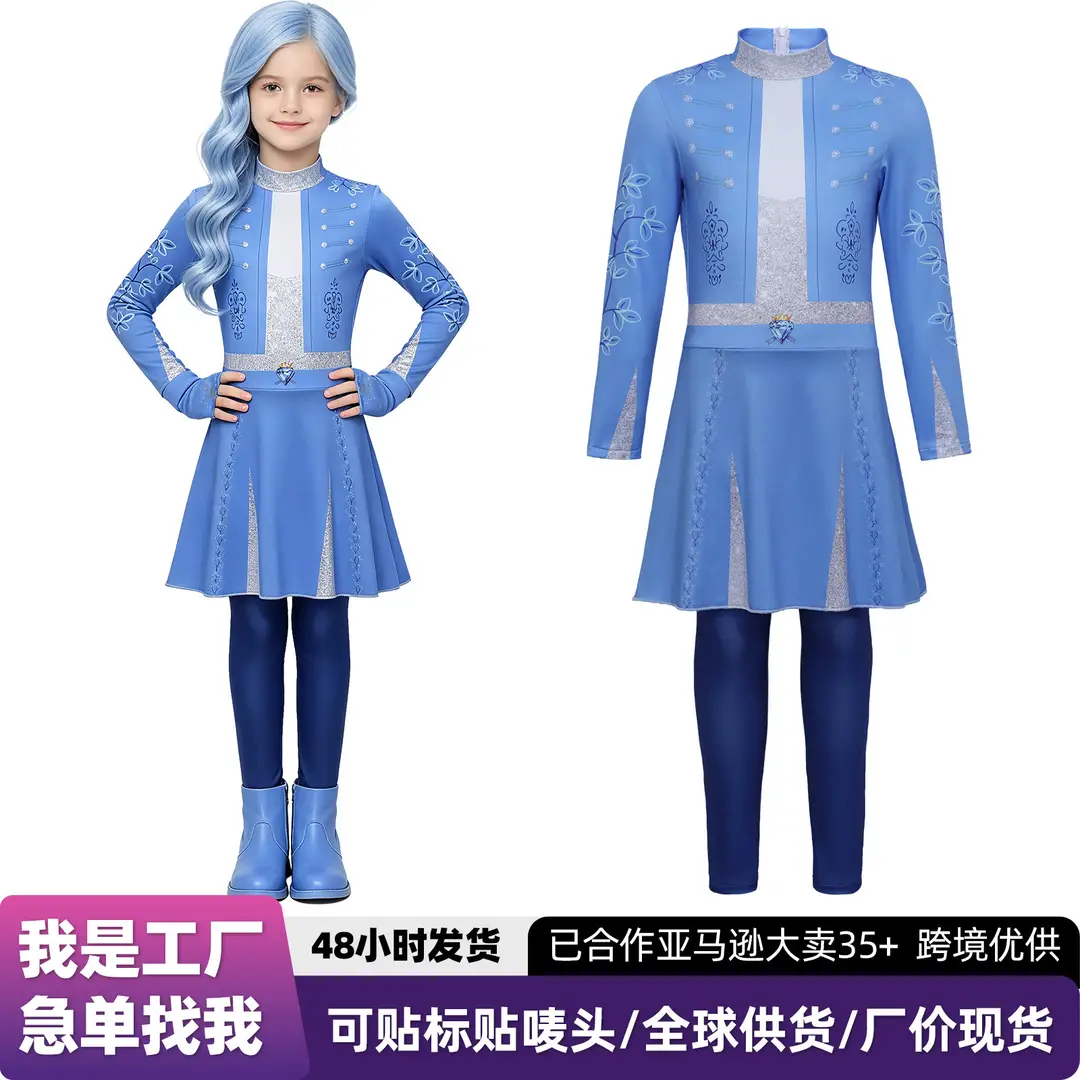 Descendants 5 Chloe cosplay costume Cinderella's daughter blue princess dress Halloween girls' stage performance outfit