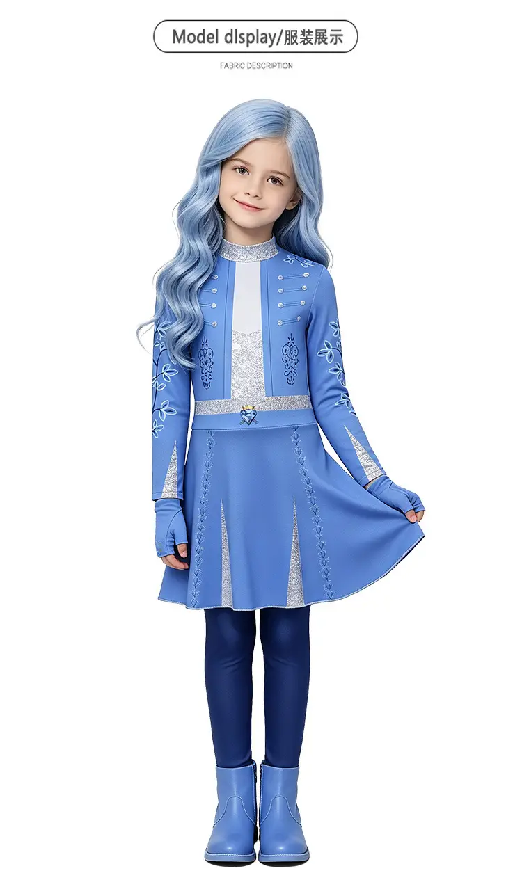 Descendants 5 Chloe cosplay costume Cinderella's daughter blue princess dress Halloween girls' stage performance outfit — feature 11
