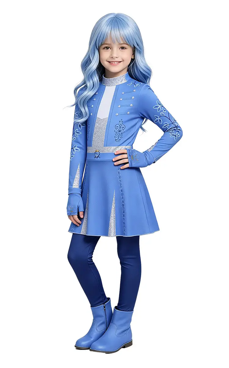 Descendants 5 Chloe cosplay costume Cinderella's daughter blue princess dress Halloween girls' stage performance outfit — feature 12