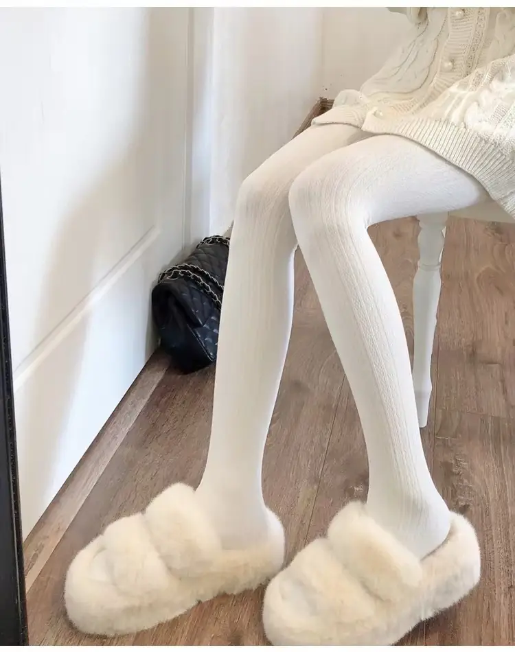 Knitted pattern autumn and winter fleece-lined milky white pantyhose for women, pressure beige stockings, thickened warm leggings — feature 9