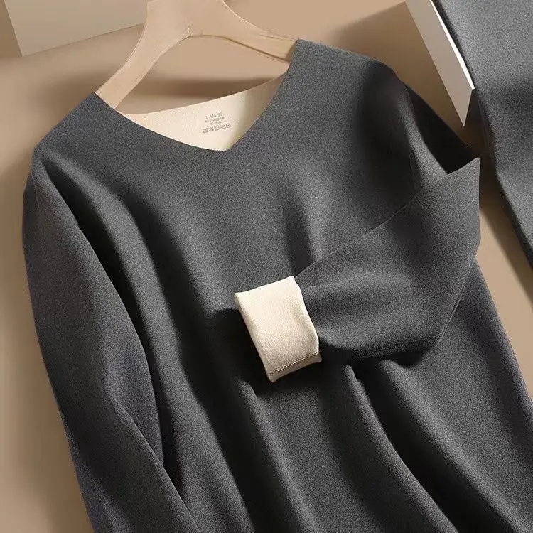 Men's thermal underwear set made of German velvet, seamless AB-side V-neck, constant temperature heating, quick-warming, double-sided men's style