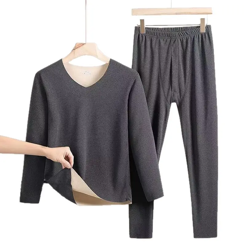 Men's thermal underwear set made of German velvet, seamless AB-side V-neck, constant temperature heating, quick-warming, double-sided men's style