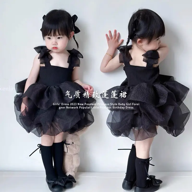 Girls' New Summer Princess Dress, Children's Strap Puffy Dress, Baby's Birthday Dress, Stylish Mesh Dress