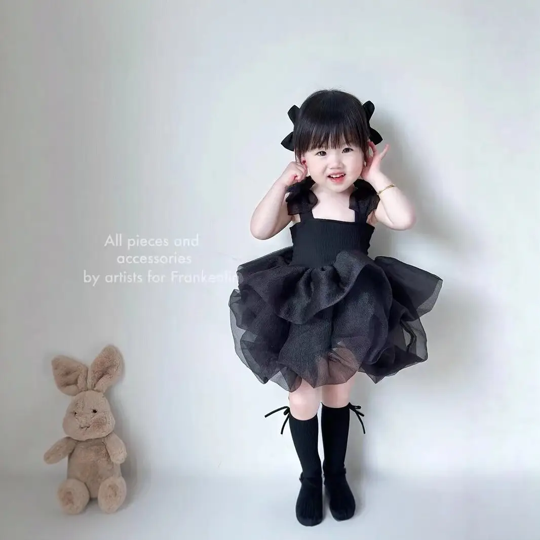 Girls' New Summer Princess Dress, Children's Strap Puffy Dress, Baby's Birthday Dress, Stylish Mesh Dress