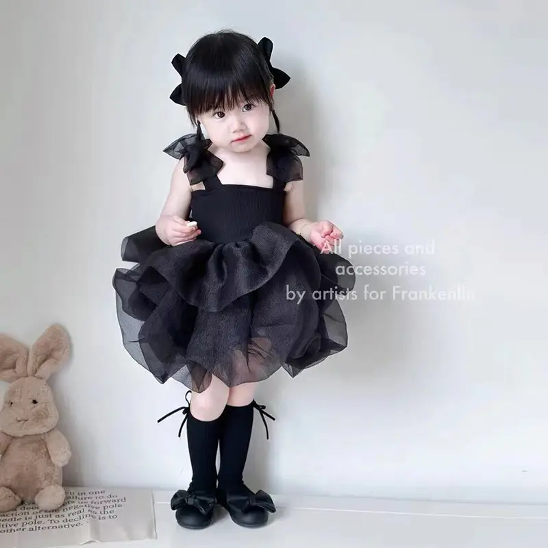 Girls' New Summer Princess Dress, Children's Strap Puffy Dress, Baby's Birthday Dress, Stylish Mesh Dress
