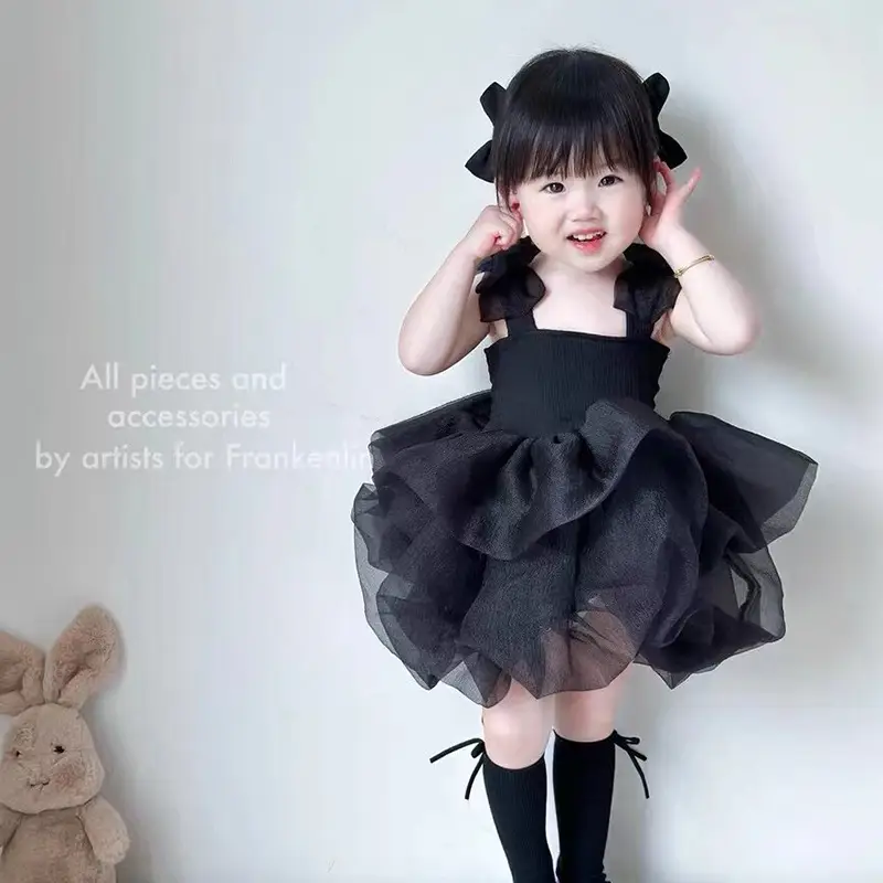 Girls' New Summer Princess Dress, Children's Strap Puffy Dress, Baby's Birthday Dress, Stylish Mesh Dress