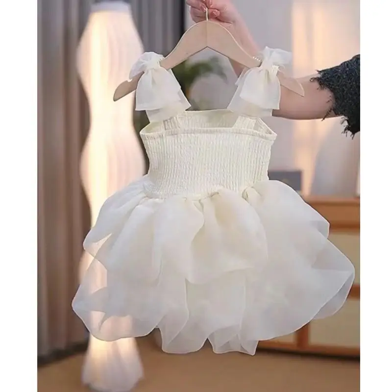 Girls' New Summer Princess Dress, Children's Strap Puffy Dress, Baby's Birthday Dress, Stylish Mesh Dress