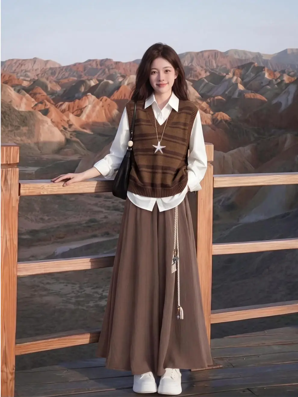 Academy-style autumn outfit in coffee color for petite women, 2026 super trendy autumn two-piece set, a stunning dress for women — feature 4