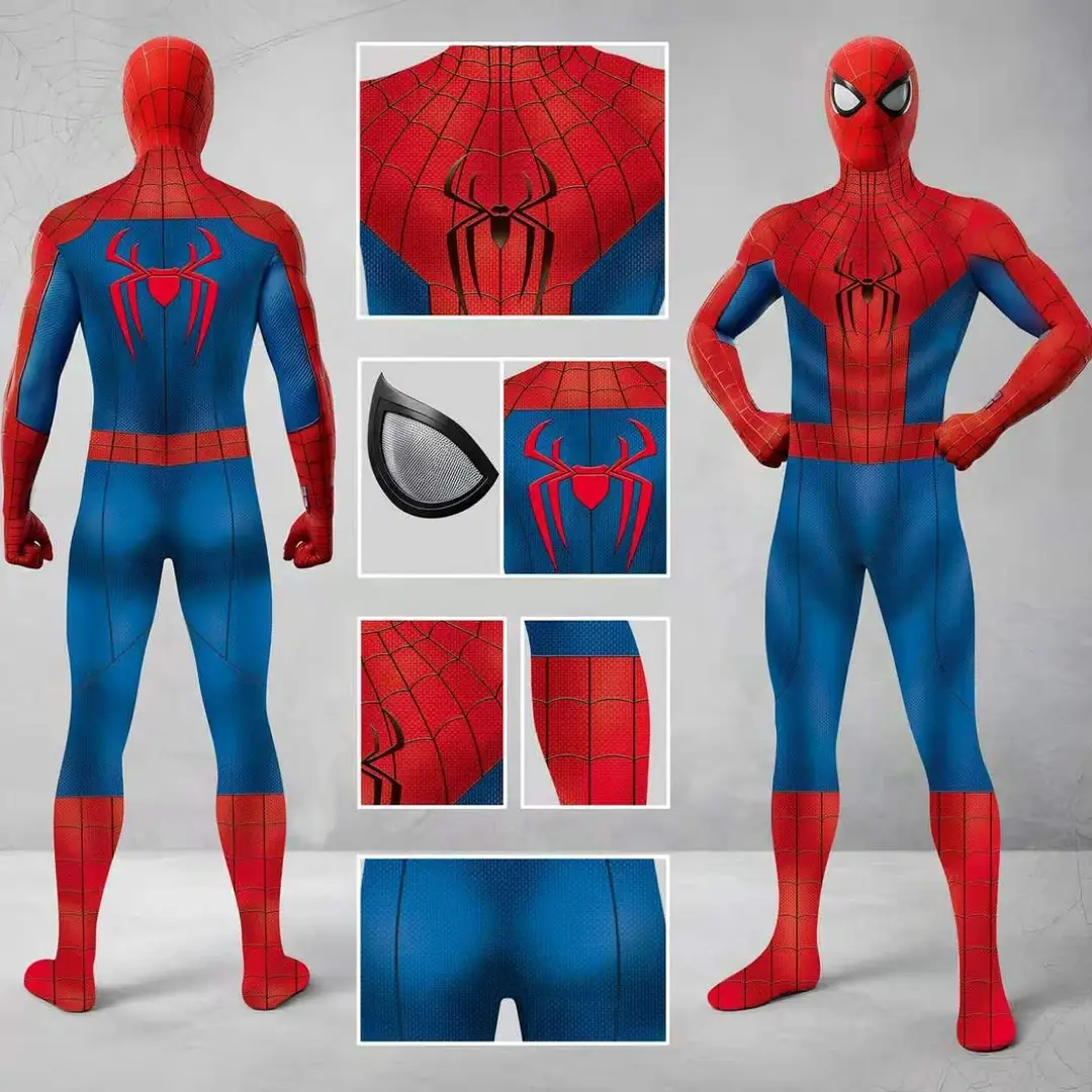 Red and Blue Spider-Man 4 Cosplay: The New Day Peter Parker One-Piece Bodysuit Cosplay Costume for Halloween