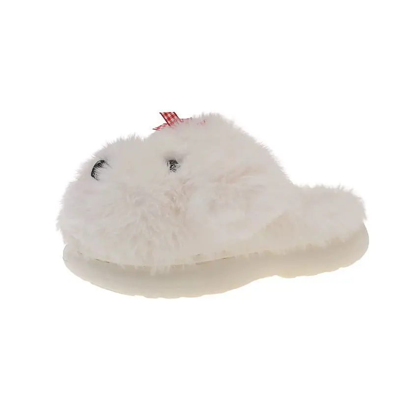 Super cute women's cotton slippers for winter, home use, with tongue-out puppy design, plush lined, warm, indoor non-slip soft-soled furry slippers