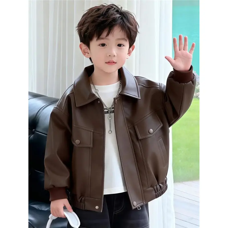 Cool and stylish boys' leather jacket 2026 spring/autumn new children's spring leather jacket trendy cool little boys' spring clothing
