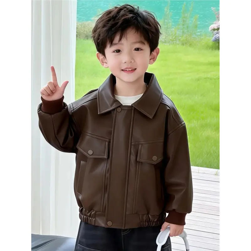 Cool and stylish boys' leather jacket 2026 spring/autumn new children's spring leather jacket trendy cool little boys' spring clothing