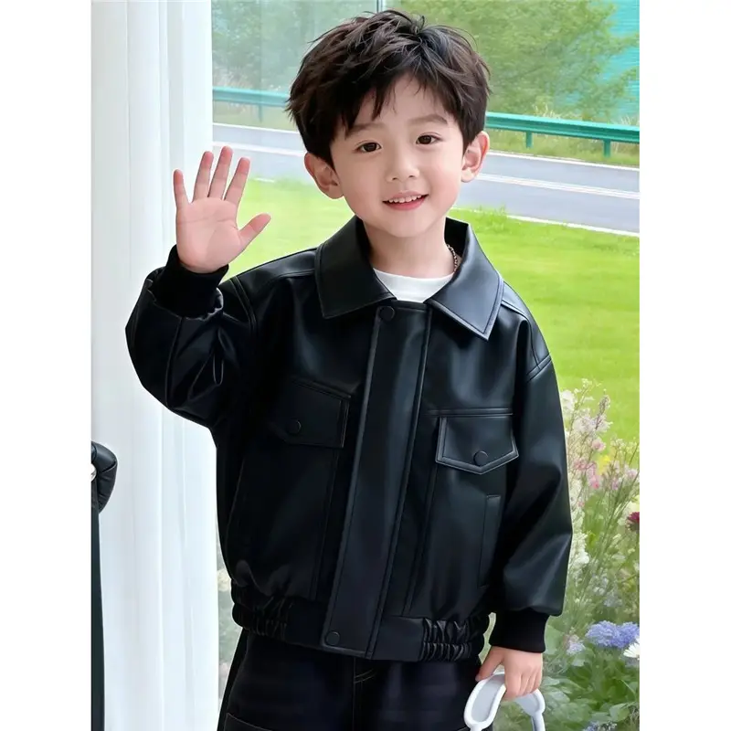 Cool and stylish boys' leather jacket 2026 spring/autumn new children's spring leather jacket trendy cool little boys' spring clothing