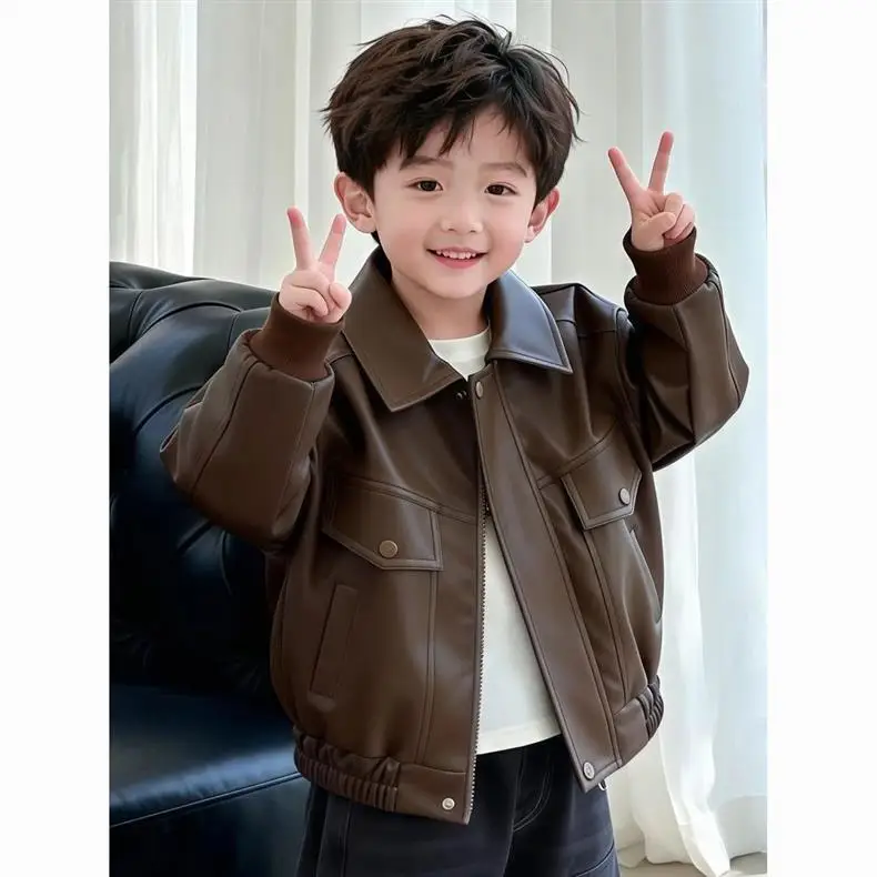 Cool and stylish boys' leather jacket 2026 spring/autumn new children's spring leather jacket trendy cool little boys' spring clothing — feature 1